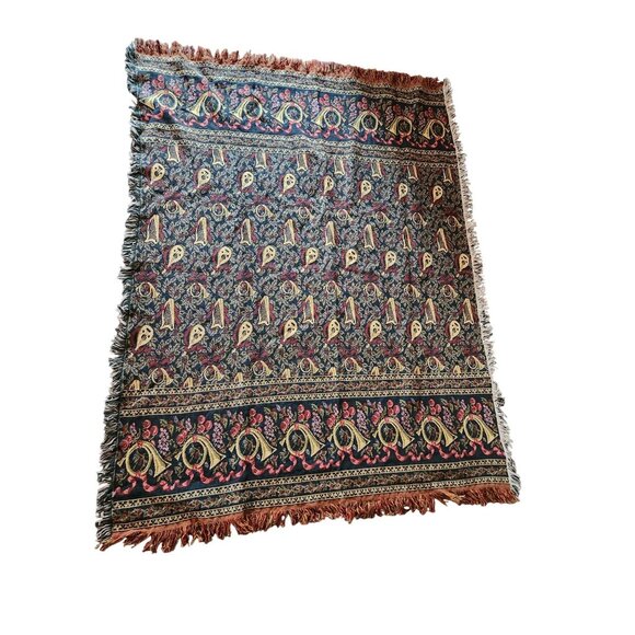 Vintage Reversible Tapestry Blanket Throw 68"x52" Bohemian musical Christmas - Picture 1 of 4